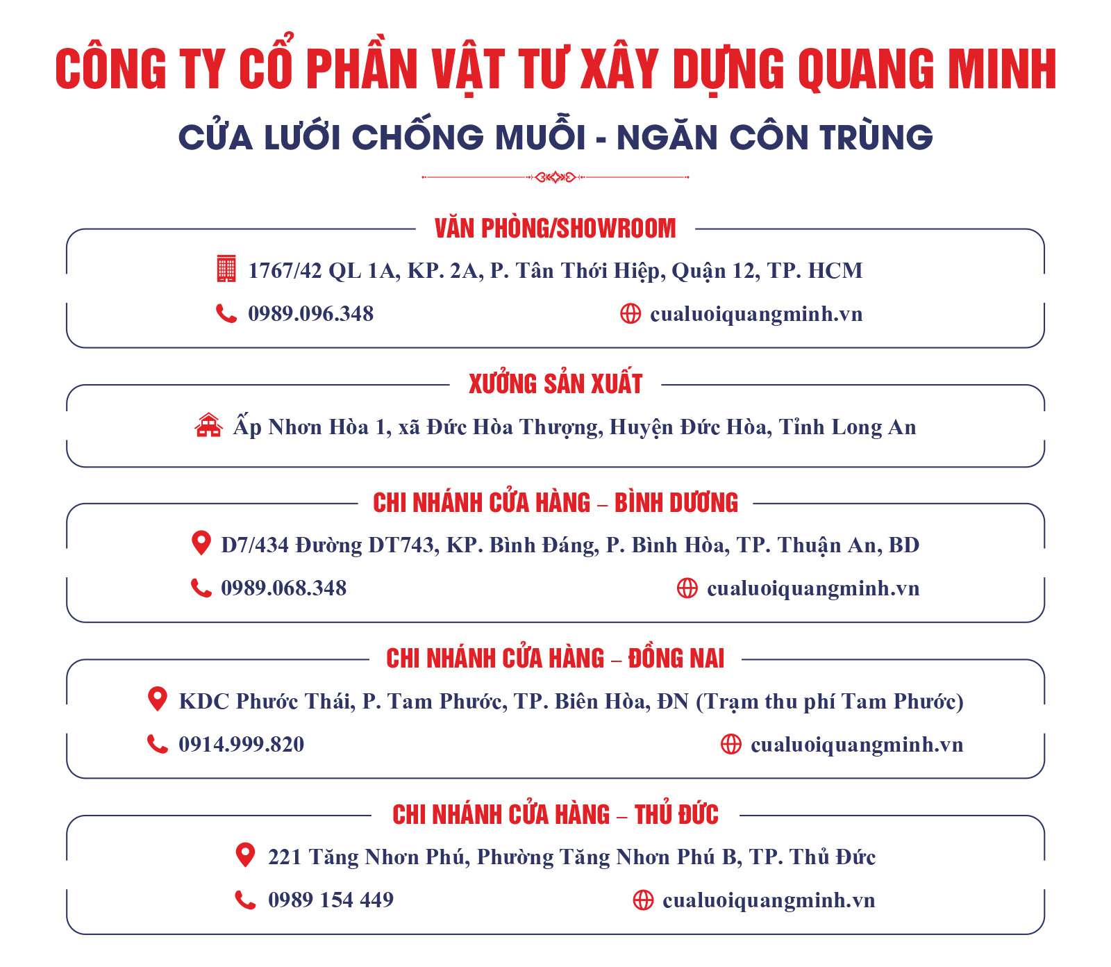 Thông tin liên hệ Cửa lưới chống muỗi Quang Minh