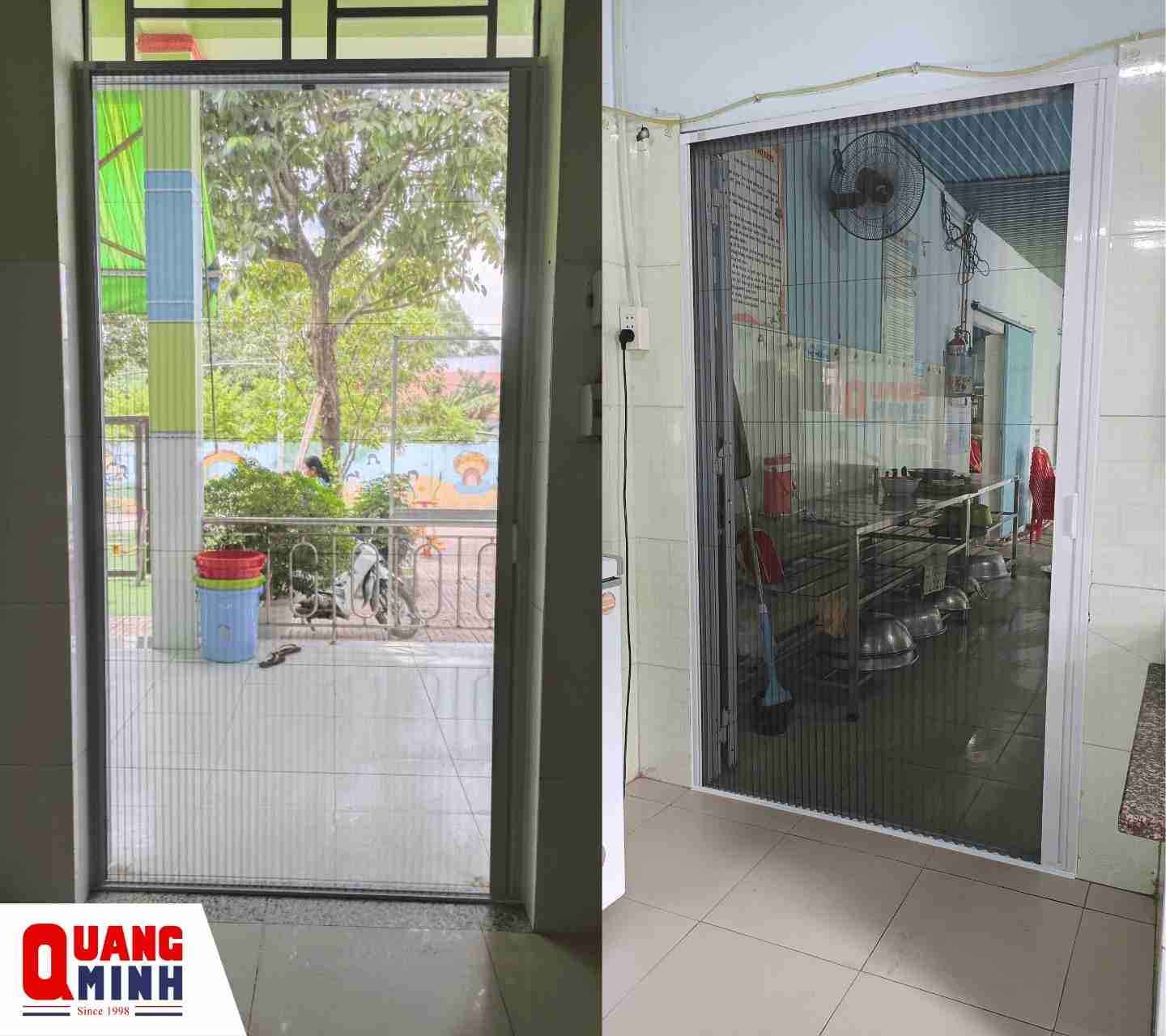 2 bộ cửa lưới chống muỗi kéo xếp tại trường mần non